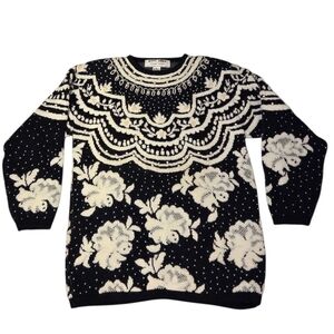 Vintage Kitty Hawk Vivian Wang Pearl Embellished Chunky Black Sweater‎ Y2k Large